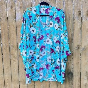 Victoria’s Secret Turquoise Floral Kimono Robe Sz XS/S